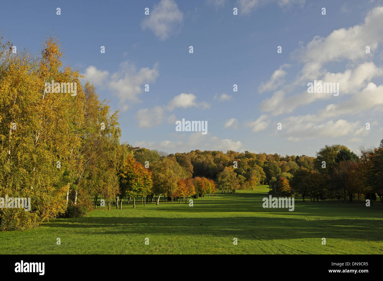 Sundridge Park Golf Club - View down Fairway of 3rd Hole on the East Course with colourful Autumn Trees Bromley Kent England Stock Photo