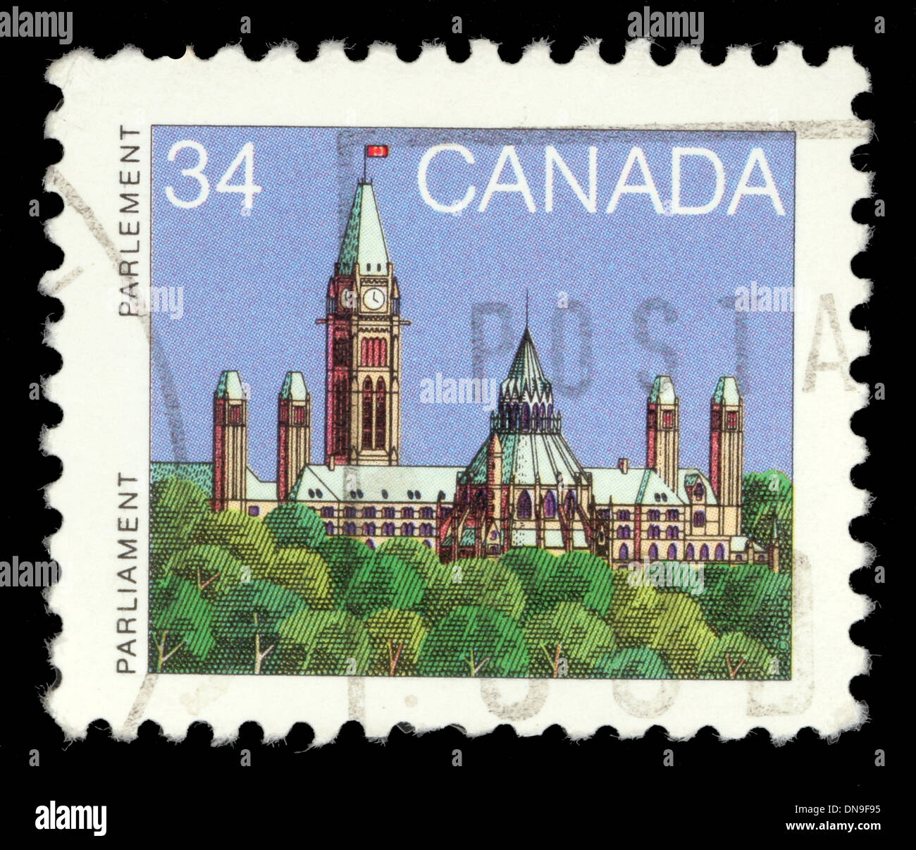 CANADA - CIRCA 1985: A stamp printed in Canada shows a Parliament (Library) in Ottawa, Ontario, series, circa 1985 Stock Photo
