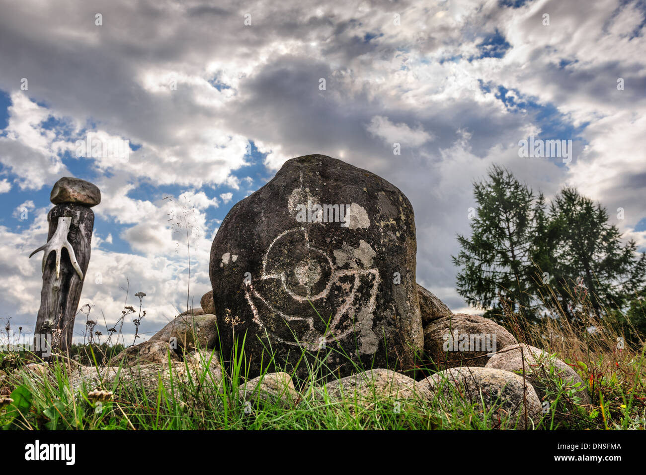 Finnish Karelian Saami sejd, pagan idols Stock Photo