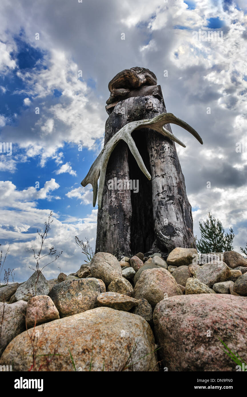 Finnish Karelian Saami wooden pagan idol sejd Stock Photo