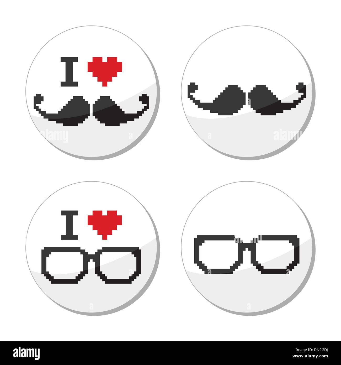 I love glasses and mustache / moustache icons set Stock Vector