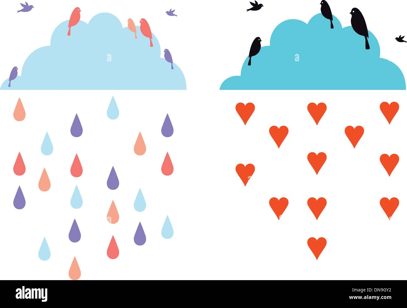 clouds in the sky with birds, vector Stock Vector