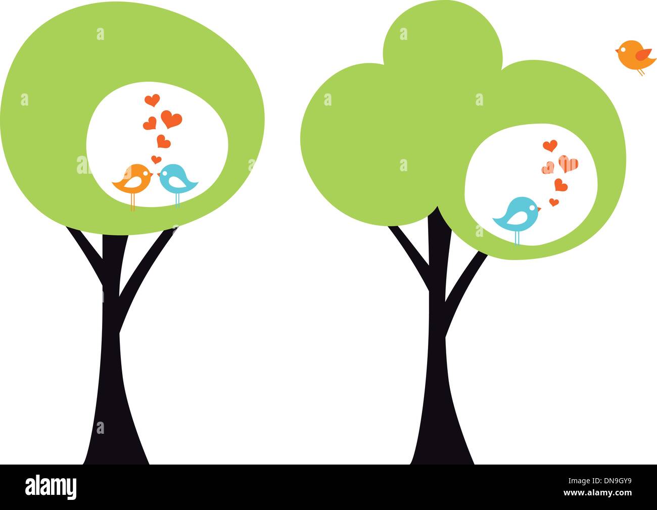 tree with love birds, vector Stock Vector