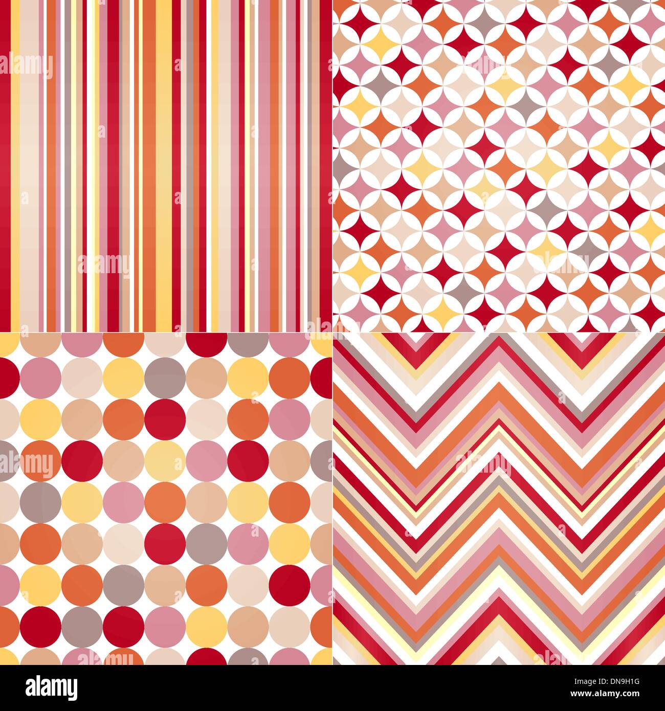 seamless stripes, zig zag and polka dots background Stock Vector