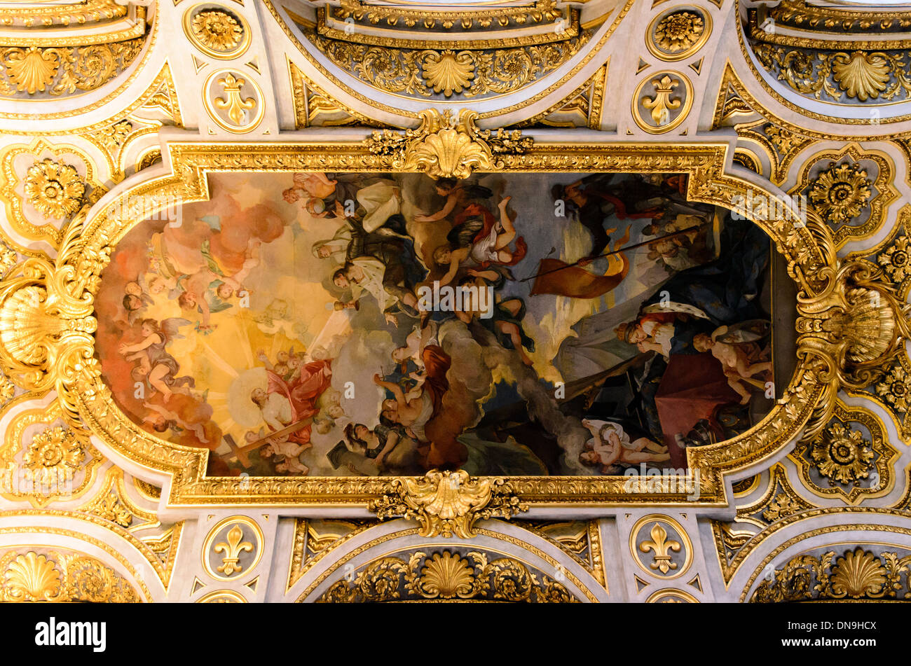 Apotheosis of Saint Louis (1754-1756) by Charles-Joseph Natoire (1700-1777) in the Church of St. Louis of the French (Chiesa di S. Luigi dei Francesi ) - Rome, Italy Stock Photo