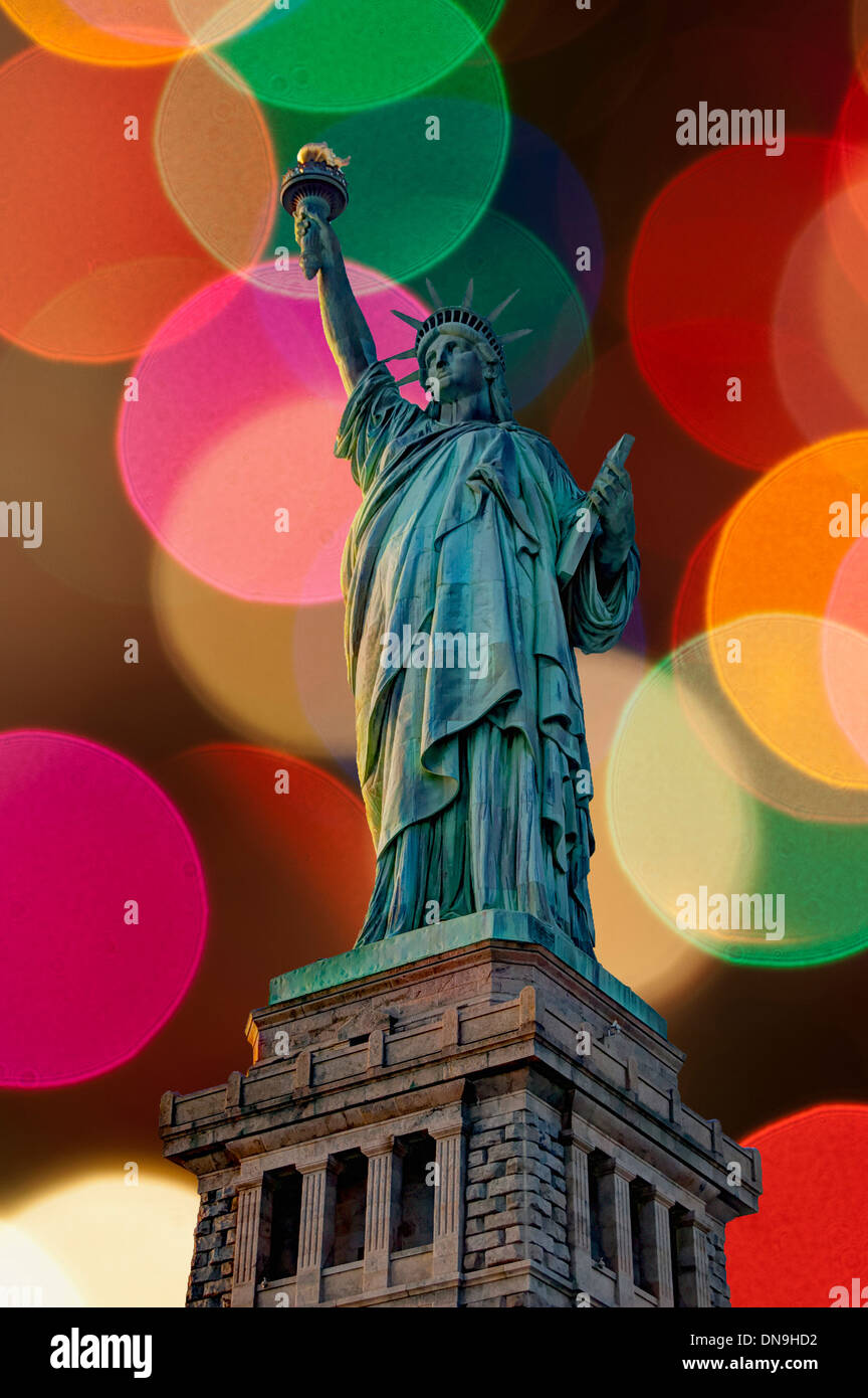 The Statue of Liberty stands on Liberty Island in New York Harbor, New