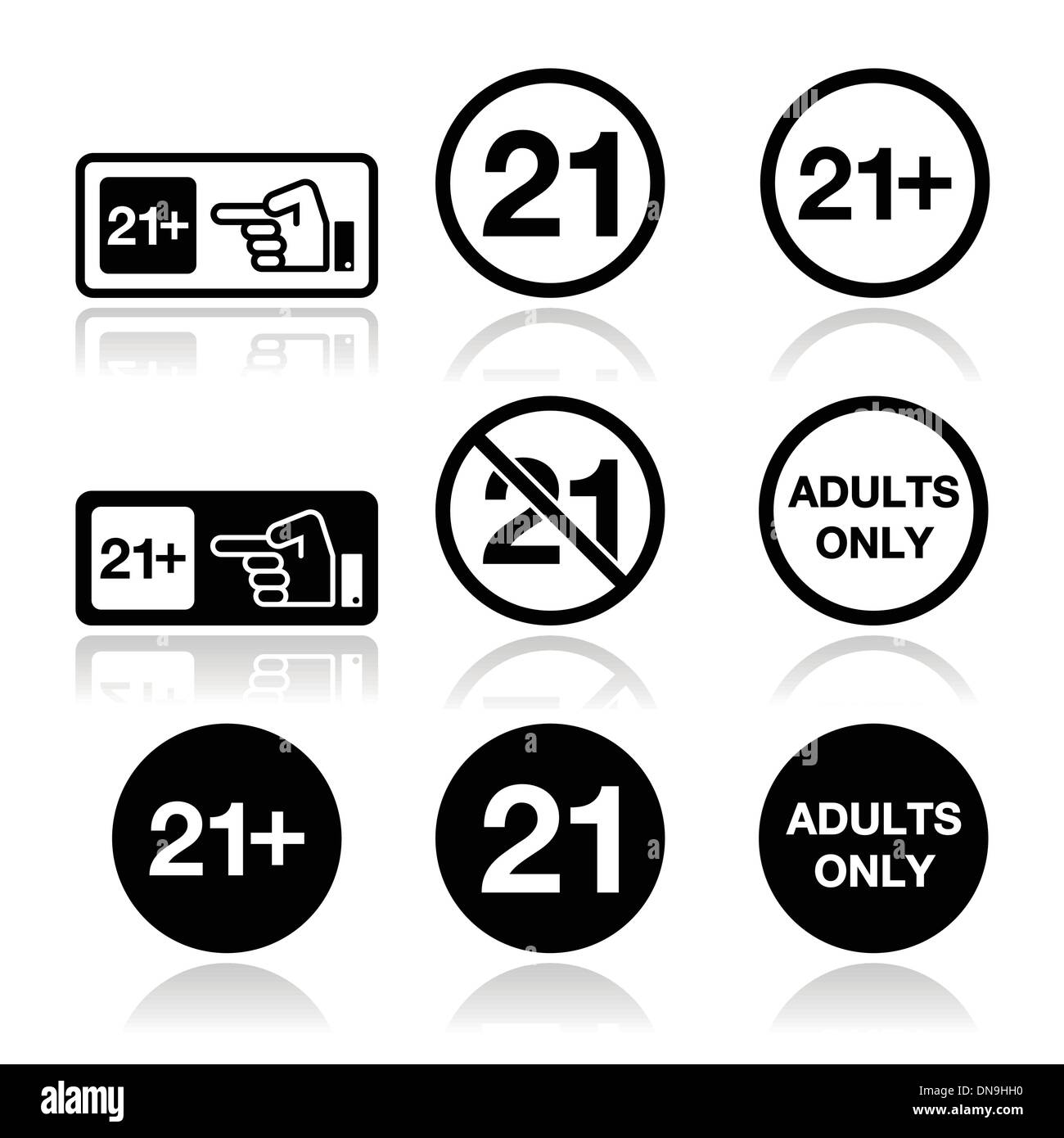 Under 21, adults only warning sign Stock Vector
