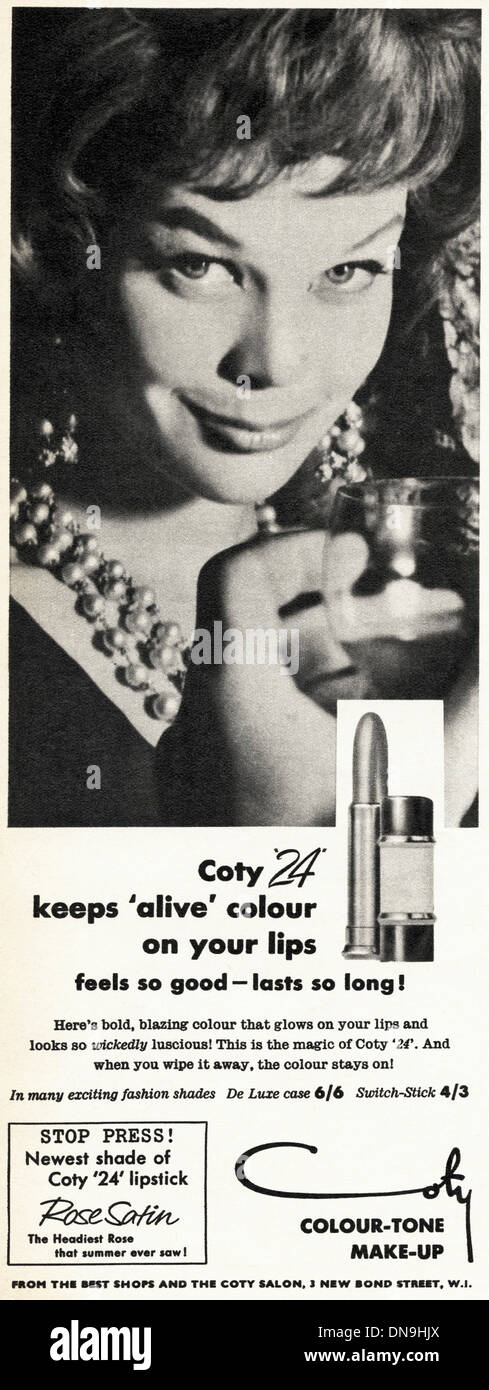 1950s advertising. Vintage original women's fashion magazine advertisement for COTY 24 LIPSTICK Stock Photo