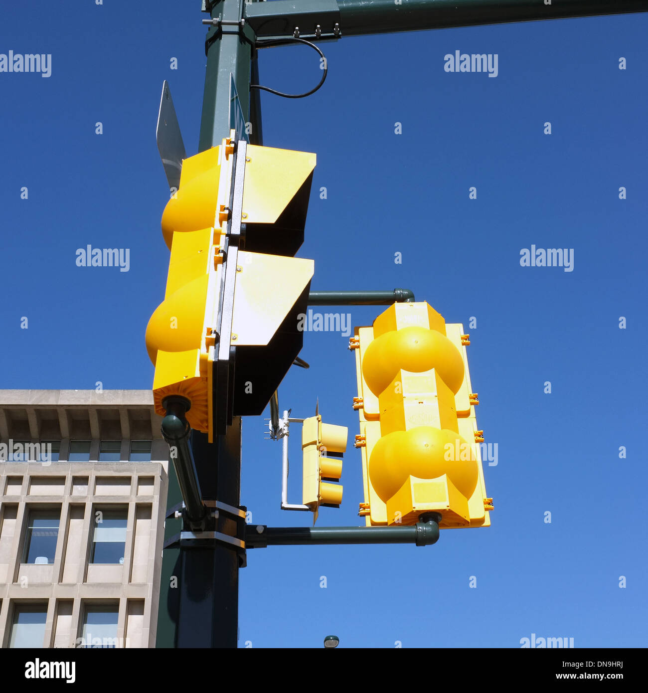 Canadian yellow traffic signals in Ontario. Stock Photo