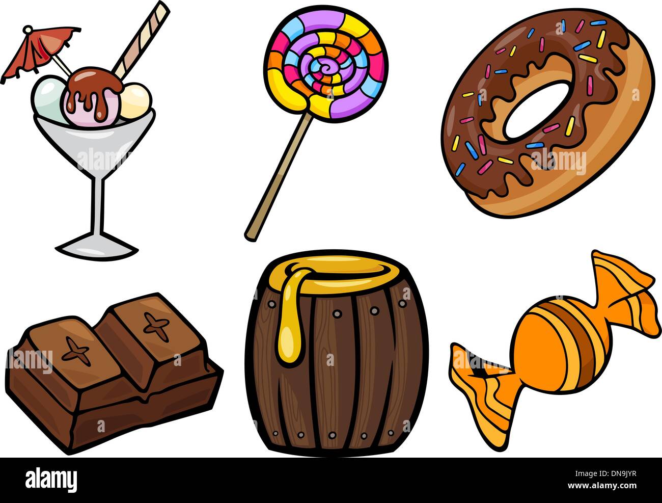 sweet food objects cartoon illustration set Stock Vector Image & Art ...