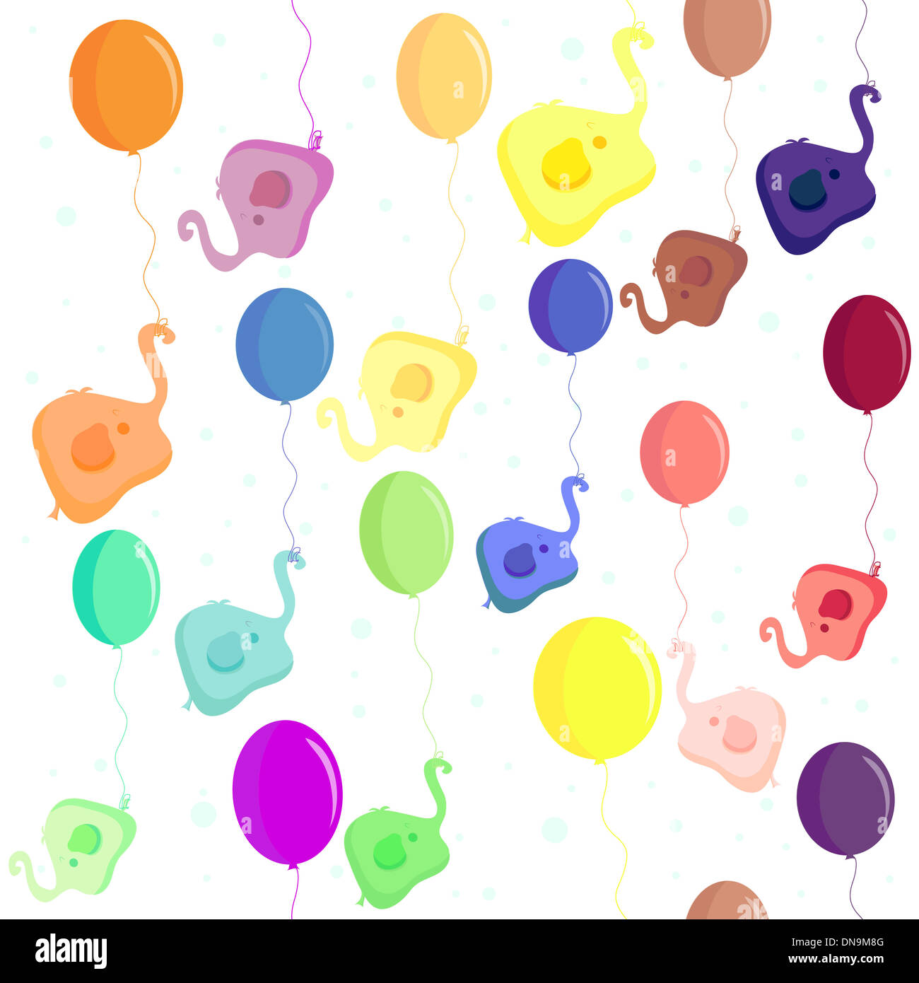 elephant flying in a balloon. vector. seamless texture. Stock Photo