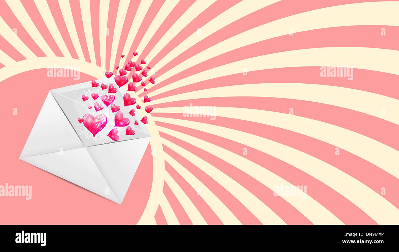 Valentines Day Card with Heart Shaped Balloons, Vector Illustrat Stock ...