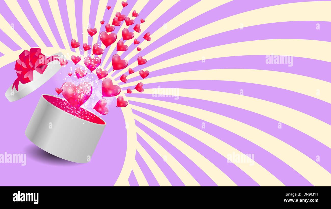 Valentines Day Card with Gift Box and Heart Shaped Balloons, Vec Stock ...