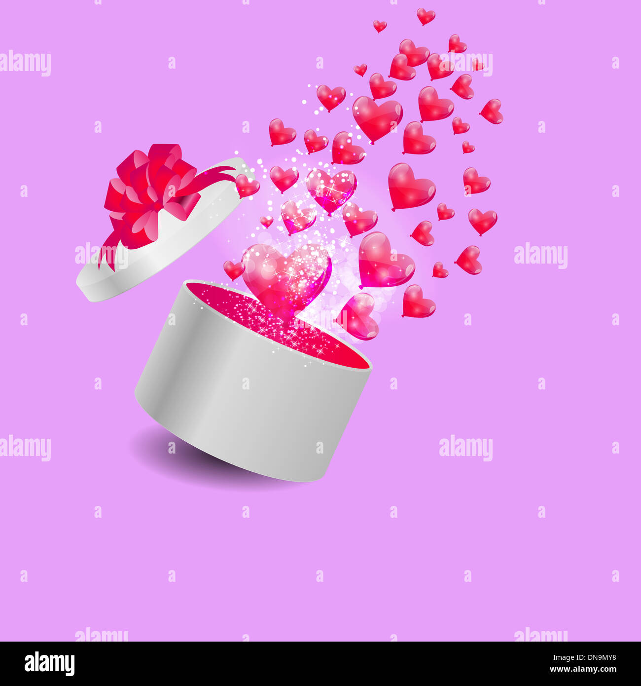 Valentines Day Card with Gift Box and Heart Shaped Balloons, Vec Stock ...