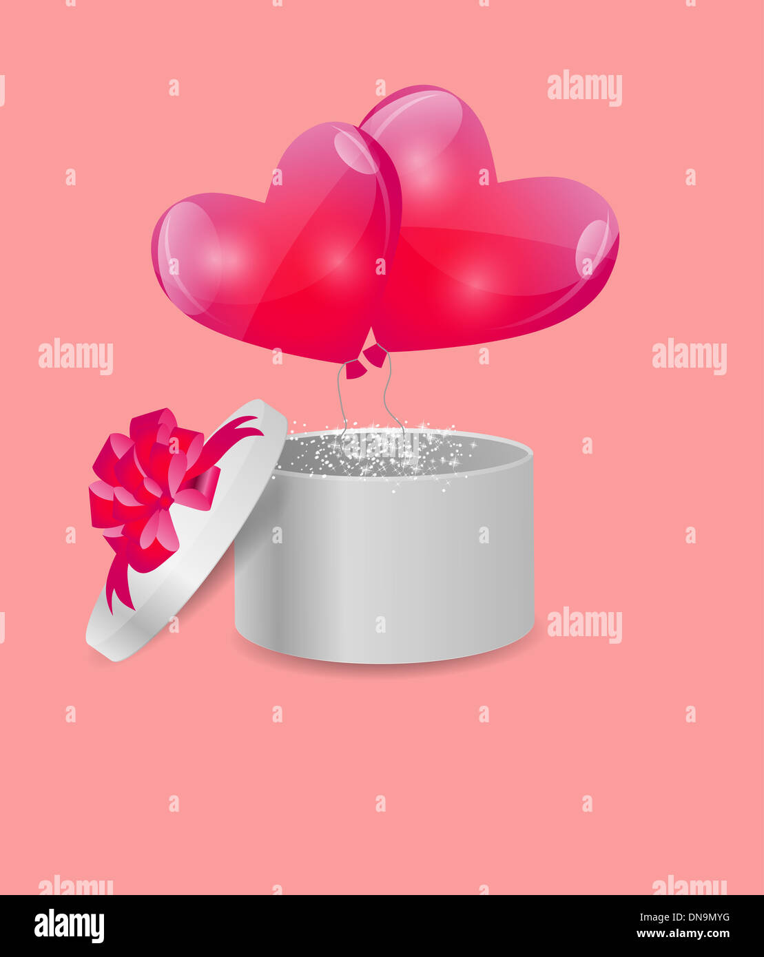 Valentines Day Card with Gift Box and Heart Shaped Balloons, Vec Stock ...