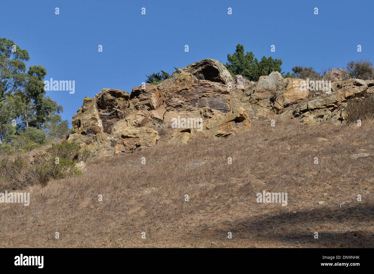 layered rocks in Glen Park, San Francisco California USA Stock Photo