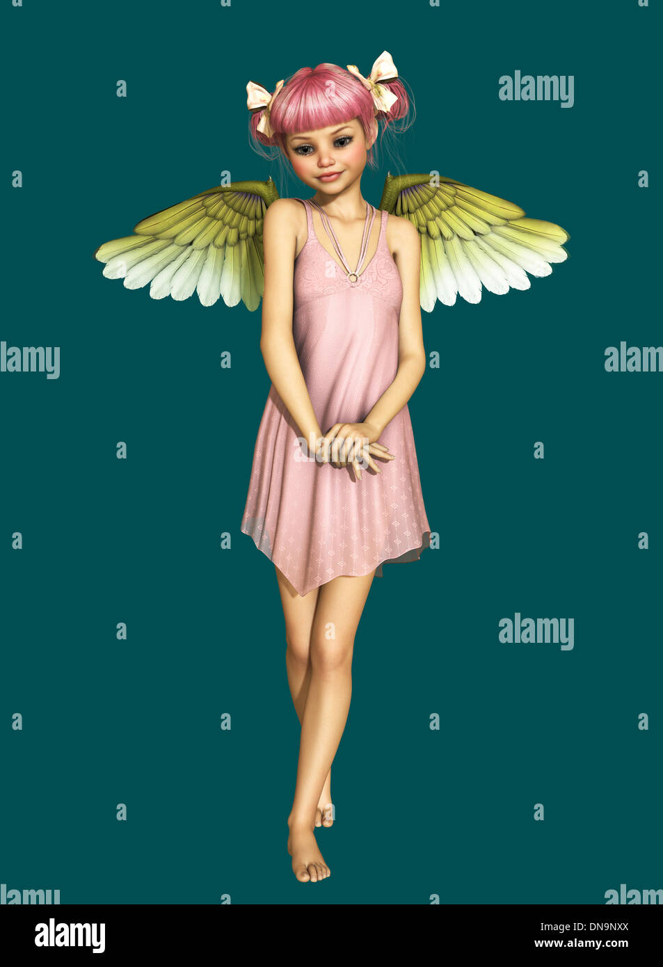 3D computer graphics of a little angel with bows in her hair Stock Photo