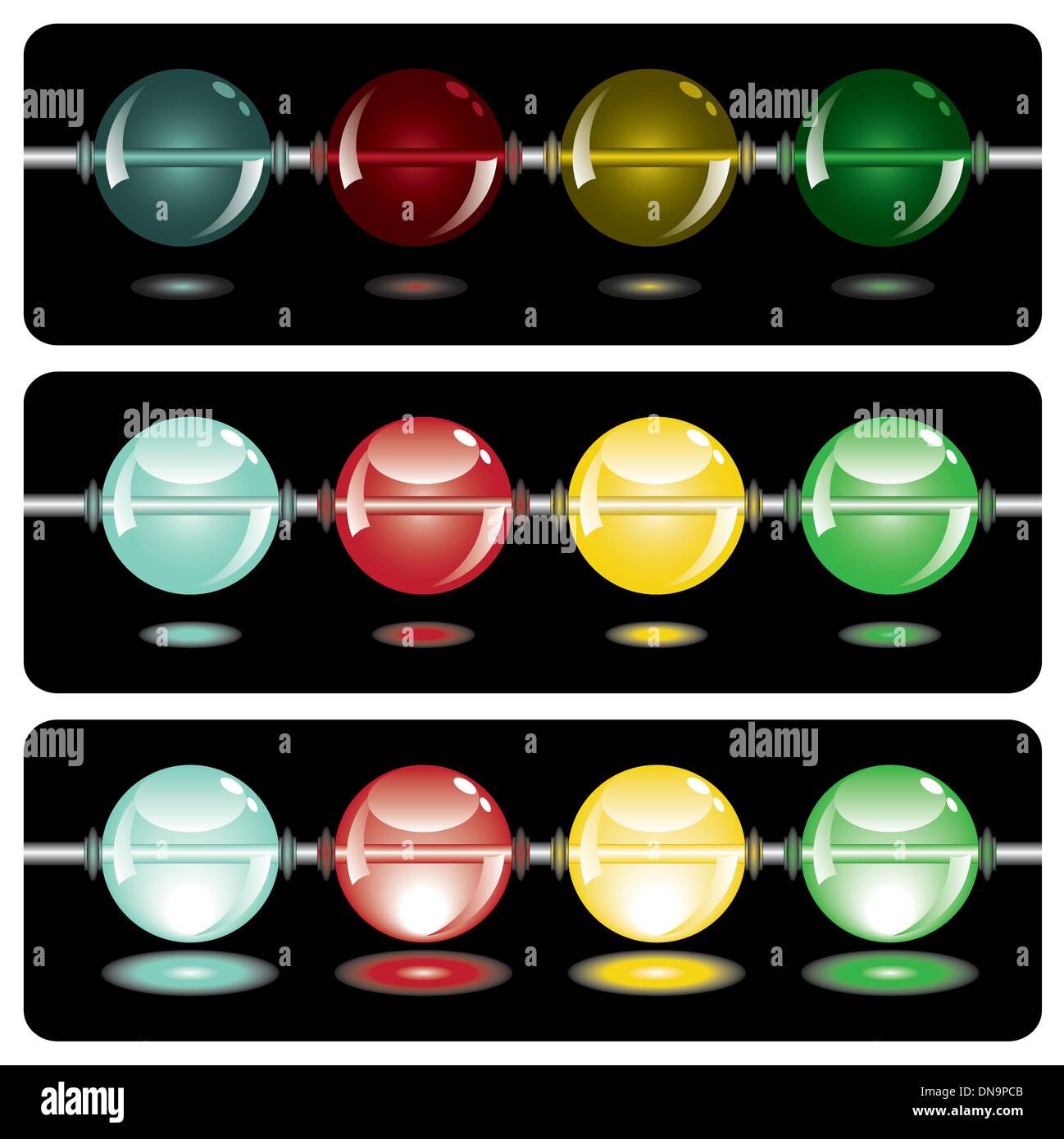 glowing beads in the dark on three rows Stock Vector