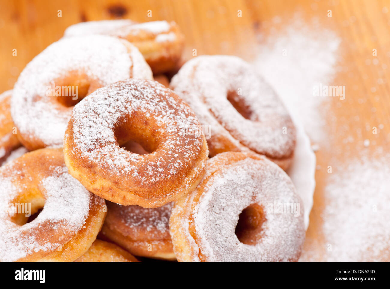 donuts with holes and powdered sugar Stock Photo Alamy