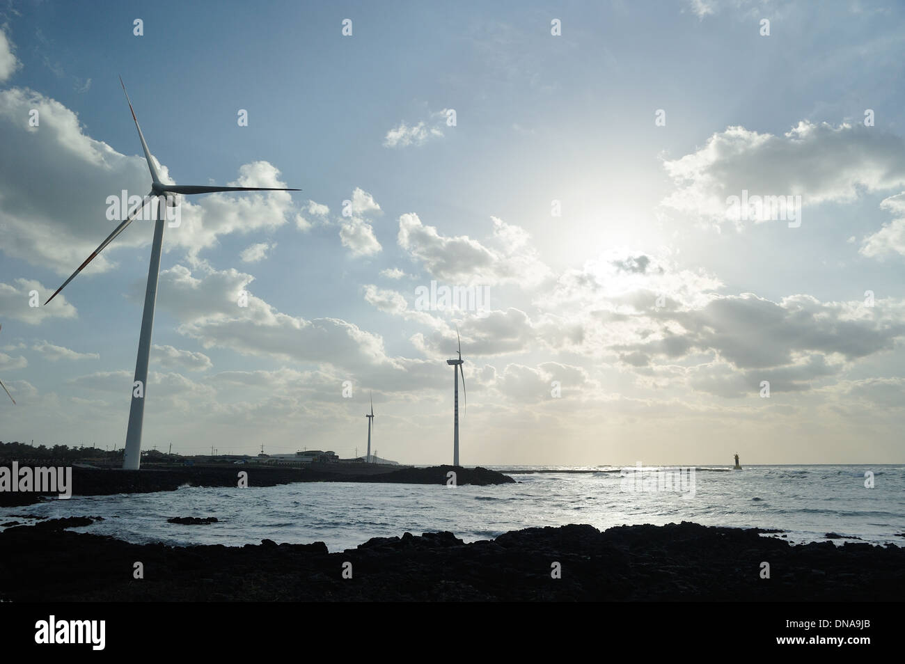 Wind Turbine Generator System in Jeju Stock Photo