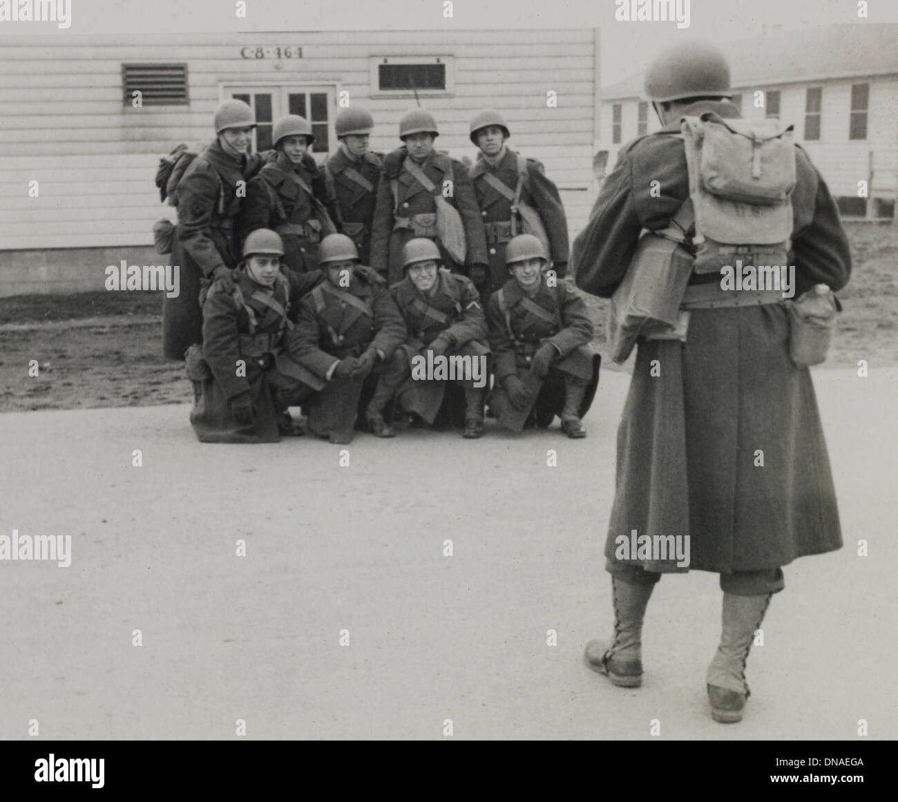 Group of Soldiers, Portrait, WWII, HQ 2nd Battalion, 389th Infantry, US Army military base, Indiana, USA, 1942 Stock Photo