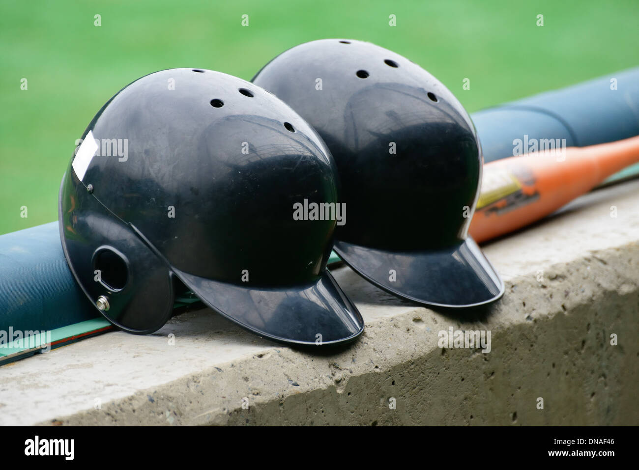 black color Baseball helmets Stock Photo