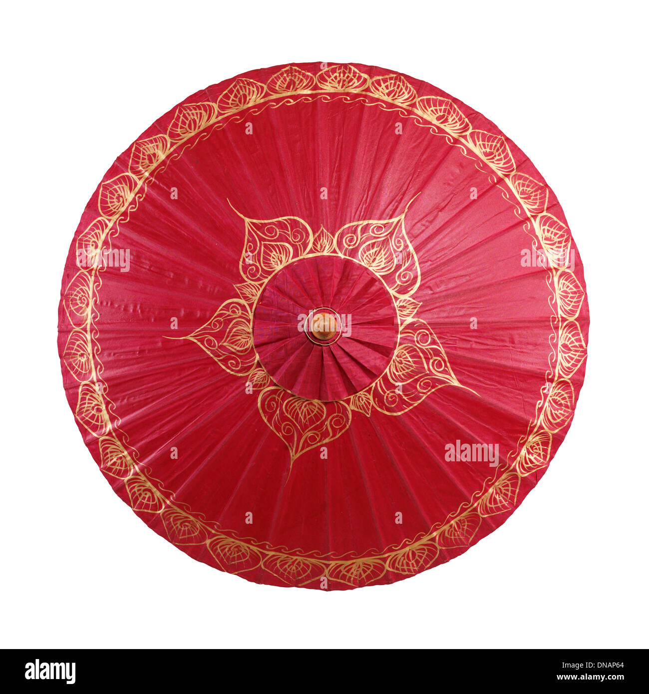 Red oriental paper umbrella, Japanese parasol isolated on white background with clipping path Stock Photo