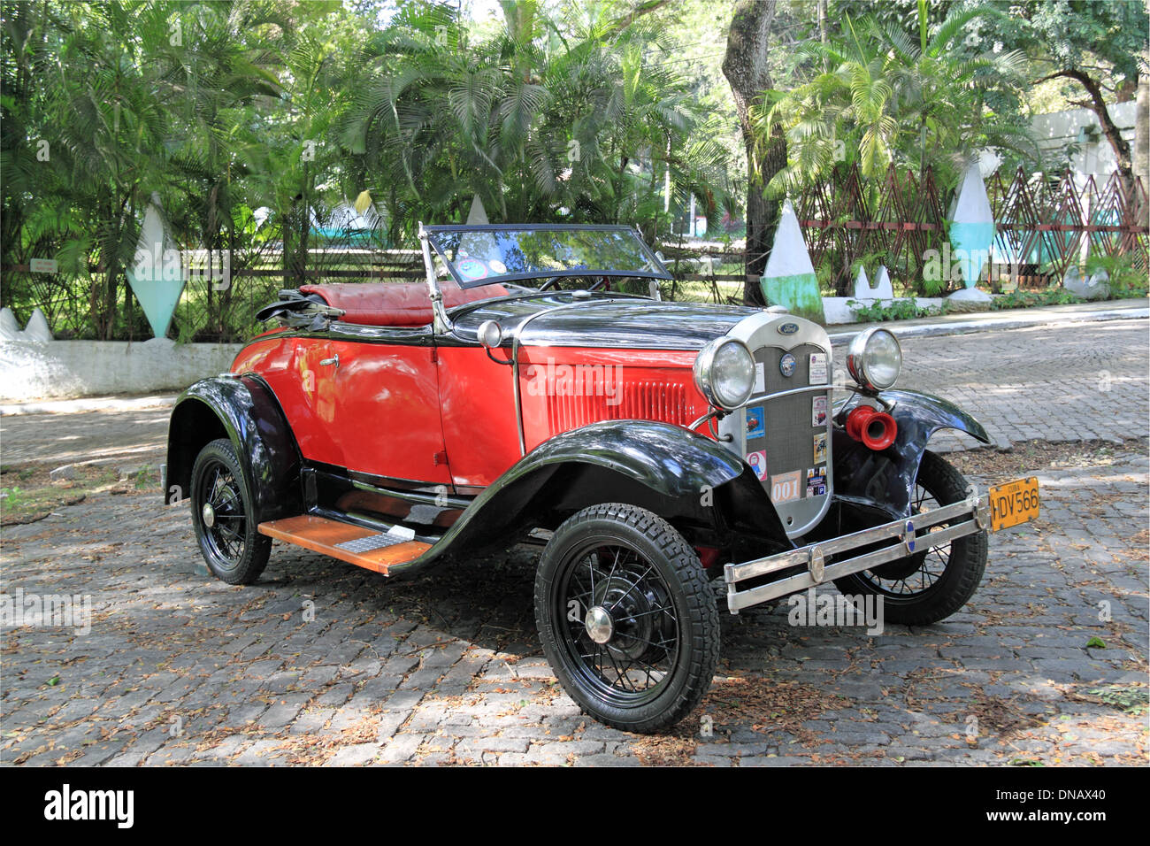 1930 Ford Model A Coupe by Parque Almendares, Vedado, Havana, Cuba, Caribbean Sea, Central America Stock Photo