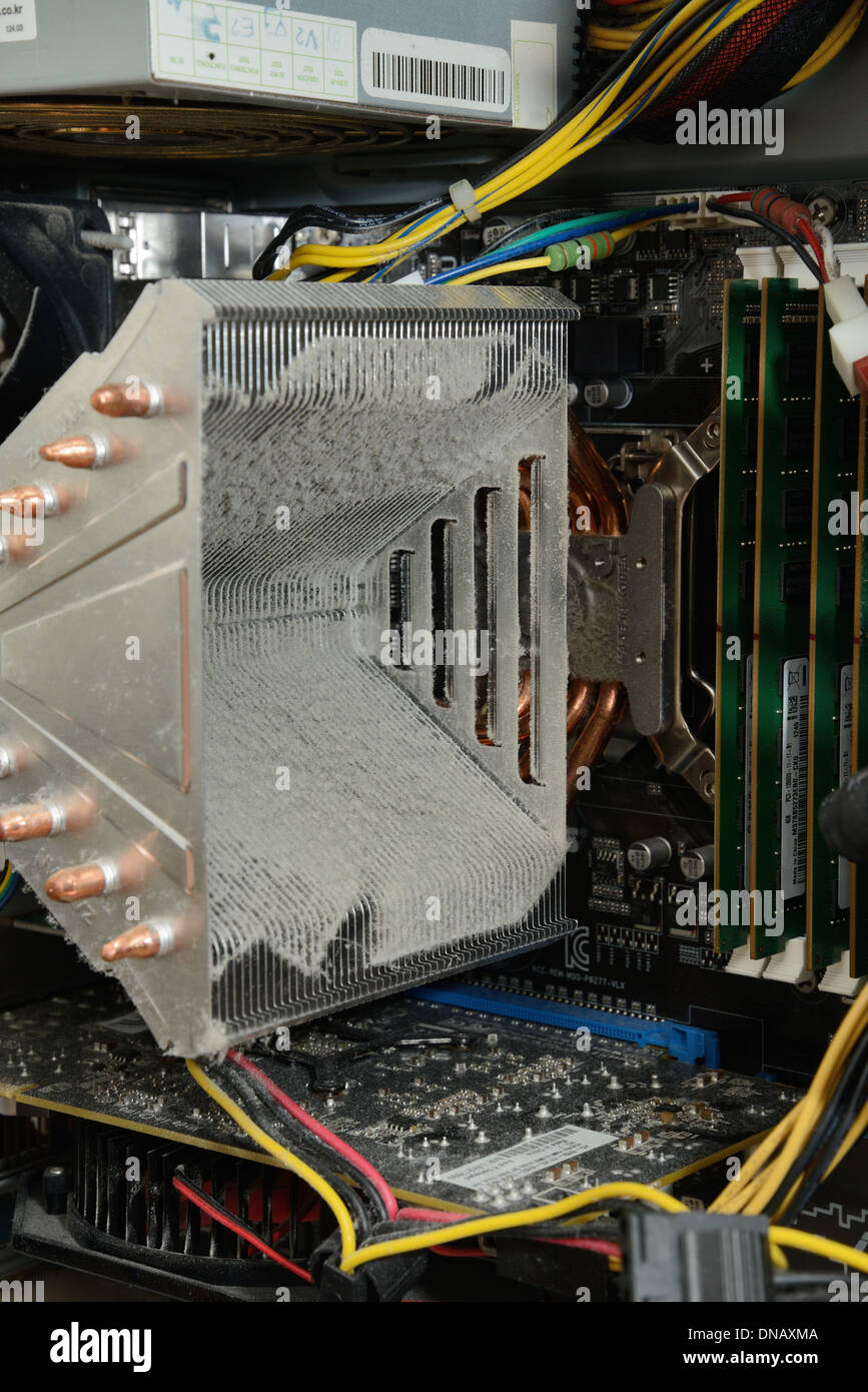 Dusty Cooling fin of CPU in Computer Stock Photo