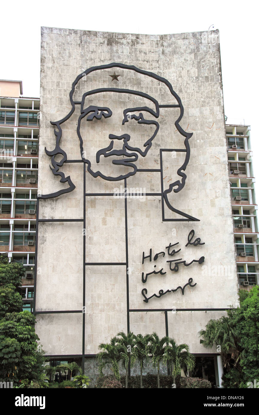 Che Guevara relief on the Ministerio del Interior, Plaza de la Revolución, Havana, Cuba, Caribbean Sea, Central America Stock Photo