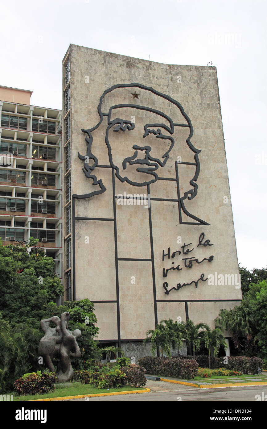 Che Guevara relief on the Ministerio del Interior, Plaza de la Revolución, Havana, Cuba, Caribbean Sea, Central America Stock Photo