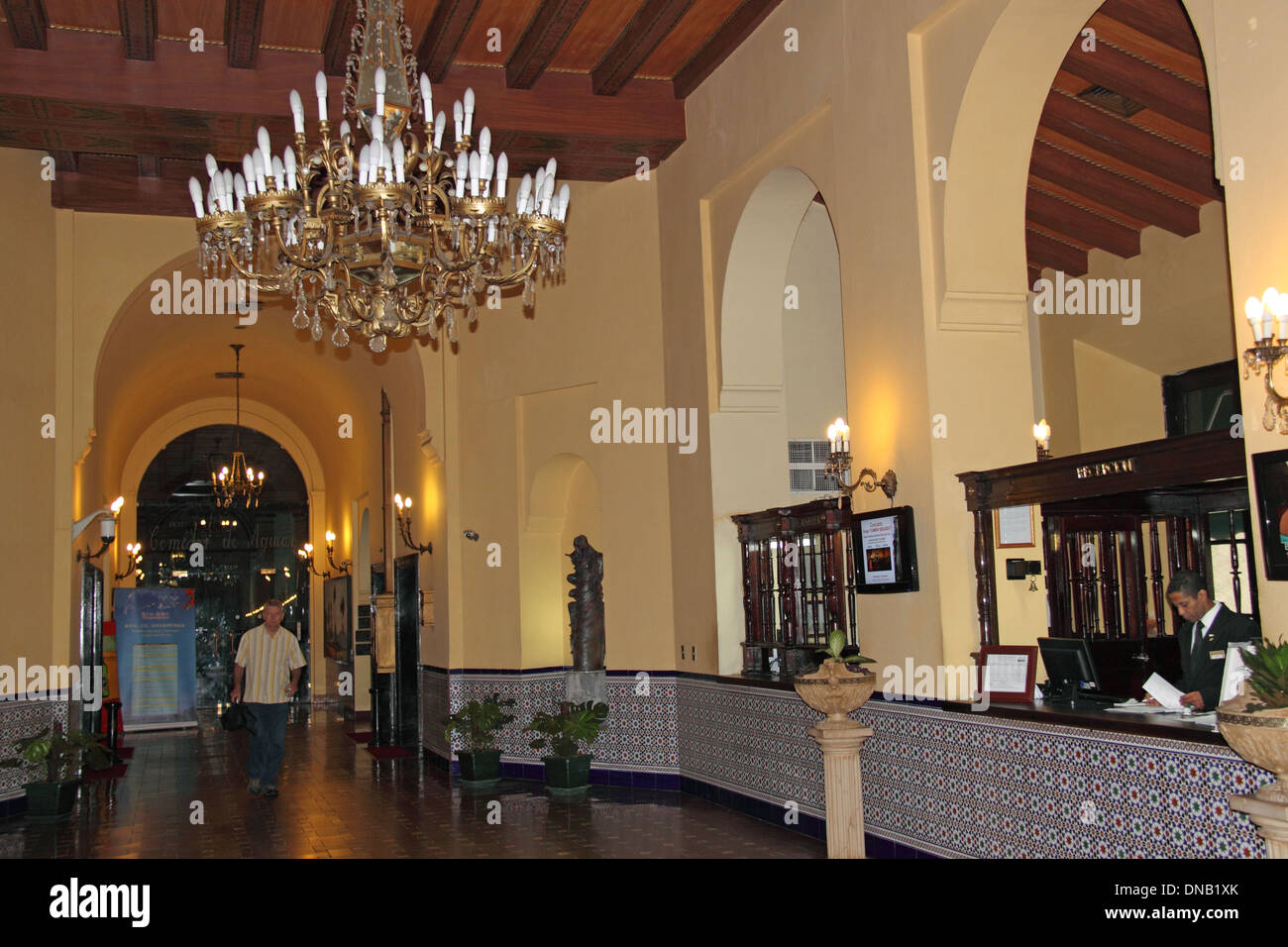 Reception and lobby, Hotel Nacional de Cuba, Calle 0, Vedado, Havana, Cuba, Caribbean Sea, Central America Stock Photo