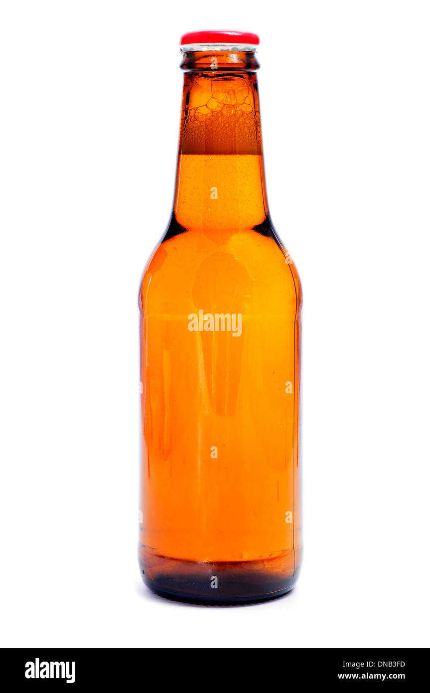 closeup of a bottle of refreshing beer on a white background Stock Photo