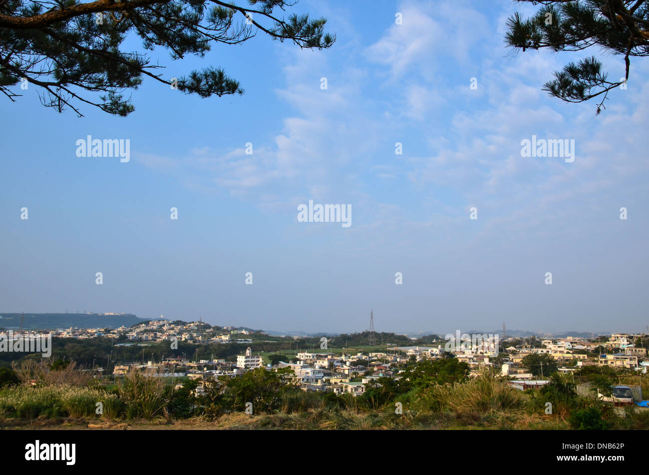 View over the Okinawan village Gyokusendo at the southern part of the island Okinawa in Japan Stock Photo