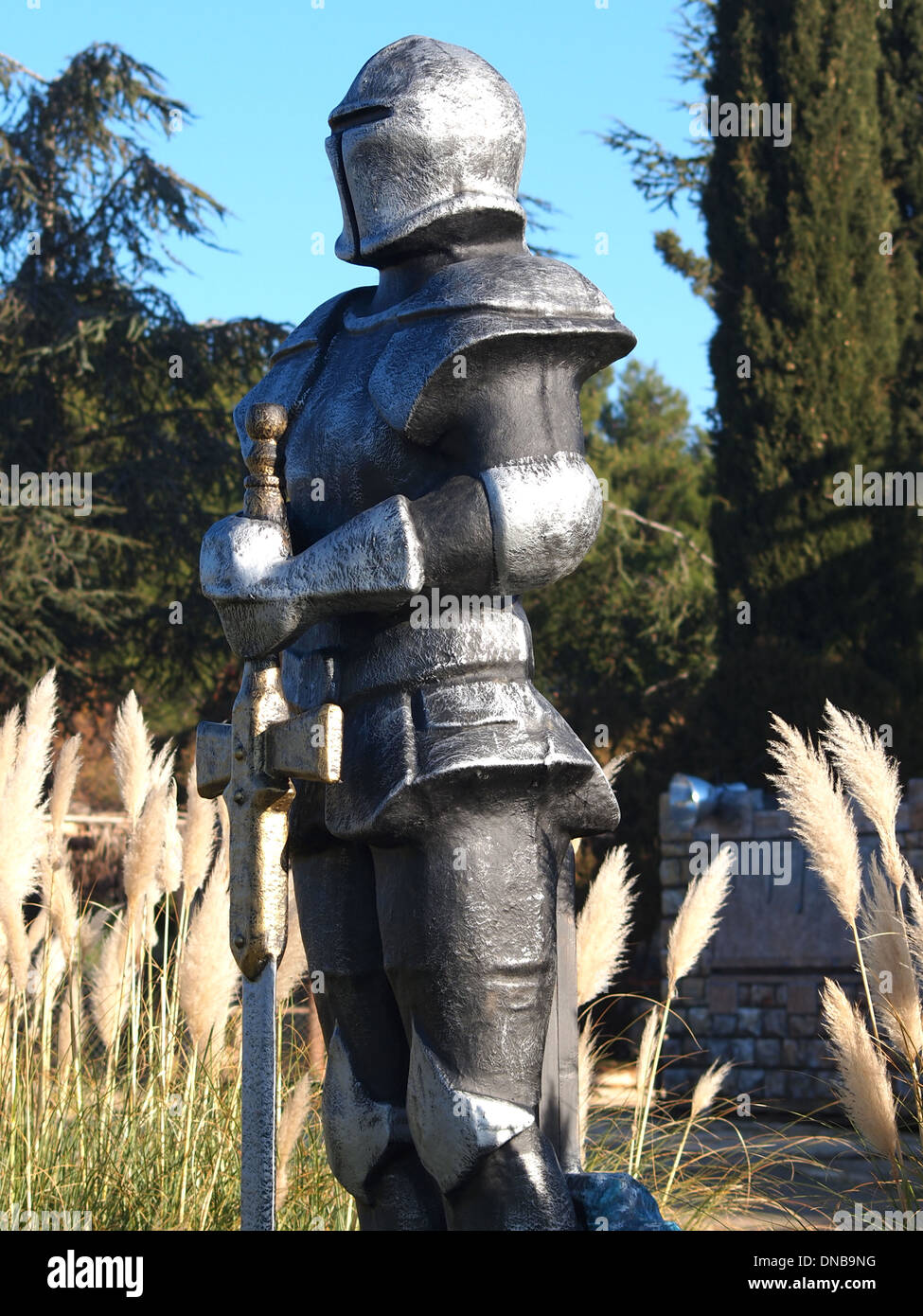 statue of Knight Swordsman in Full Armour standing in front of museum Stock Photo Alamy