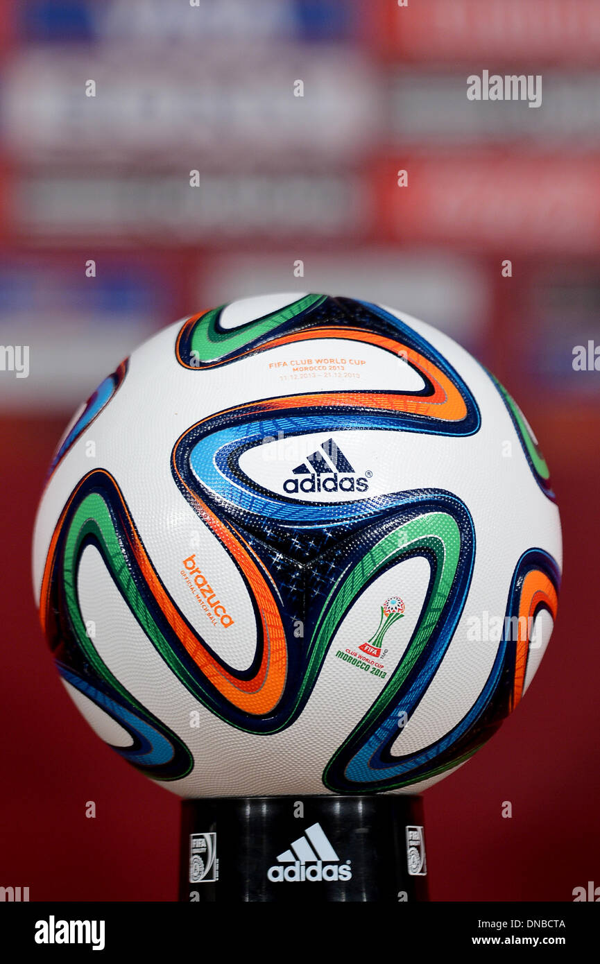 Agadir, Morocco. 20th Dec, 2013. The new World Cup ball Brazuca from Adidas  during an FC Bayern Munich training session at the stadium "Stade Adrar" in  Agadir, Morocco, 20 December 2013. FC