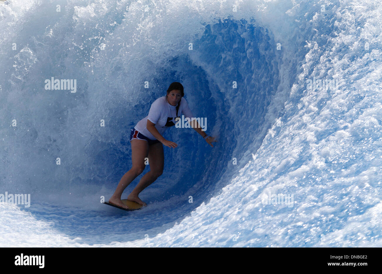 Riders seen during a flowboard world championship stage held in the Spanish island of Majorca. Stock Photo