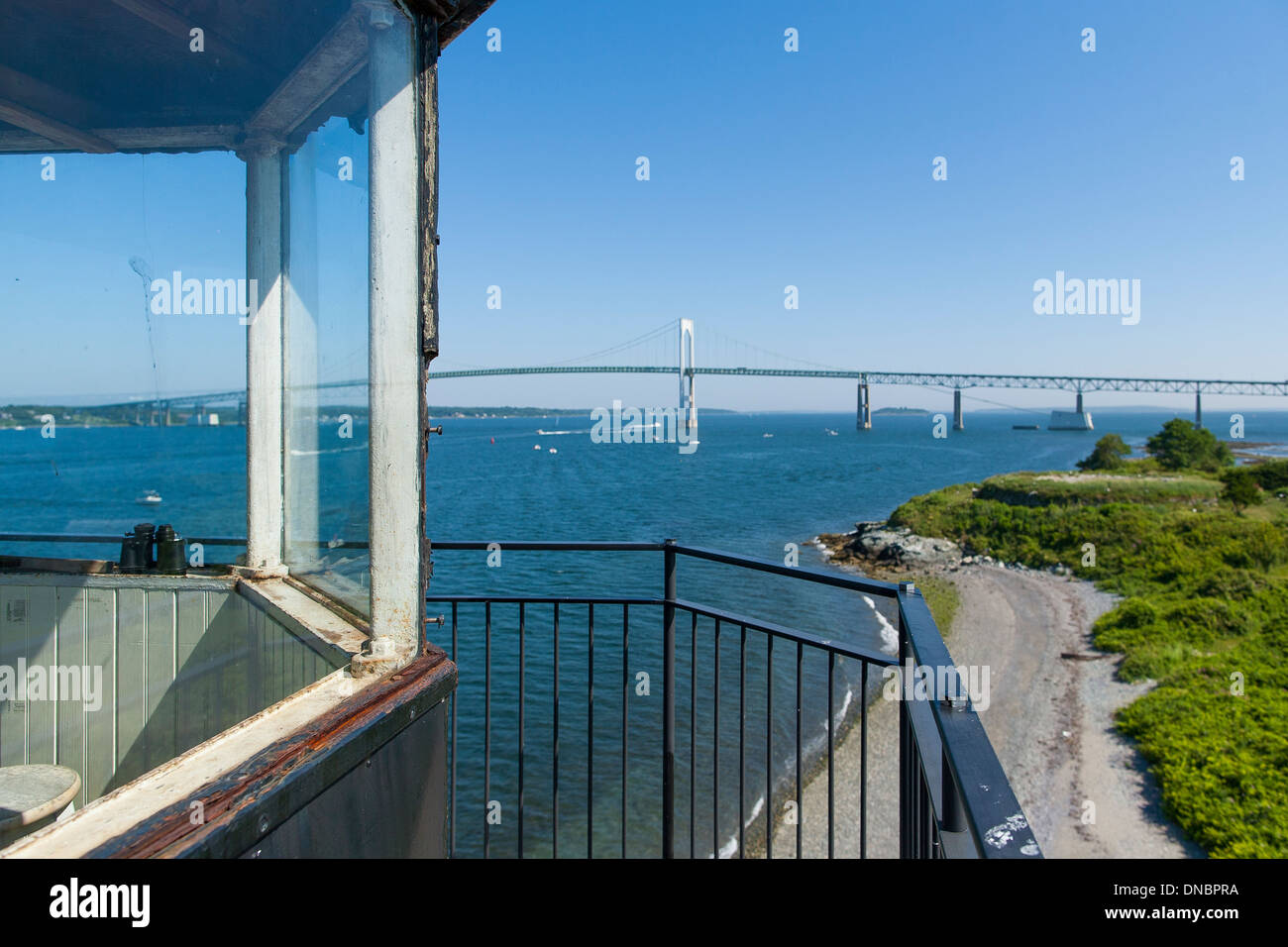 Newport bridge seen from the light of Rose Island lighthouse B&B close