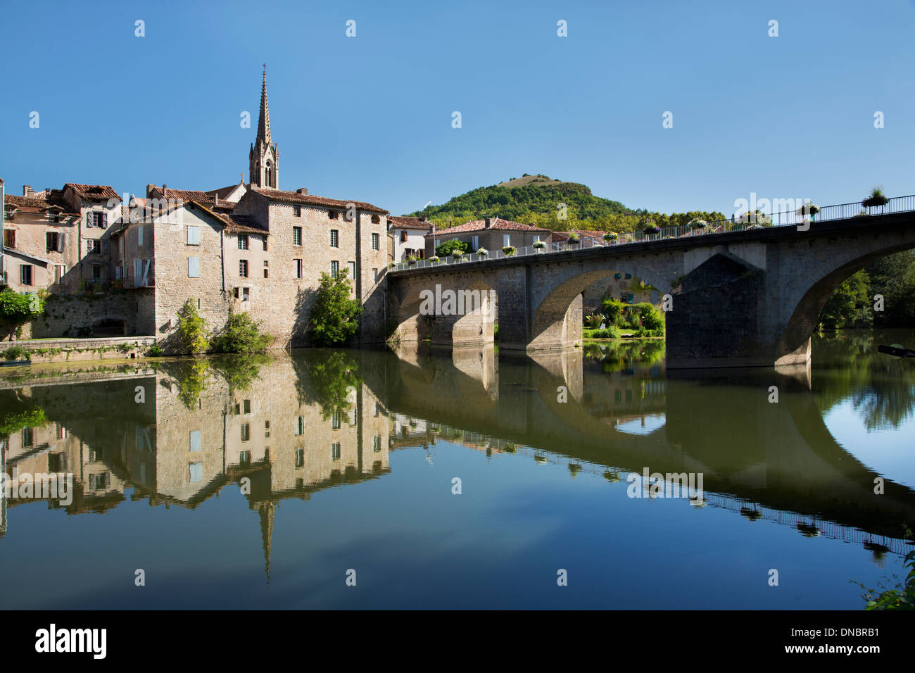 Bridge over the l'Aveyron river at Saint Antoinin-Noble-Val in the ...