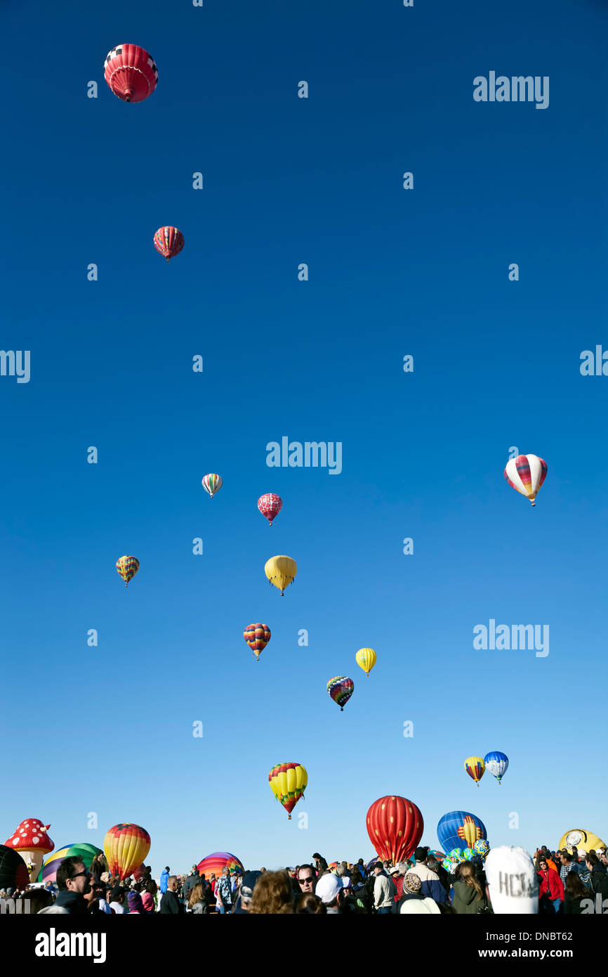 Hot air balloons over crowd, Albuquerque International Balloon Fiesta ...