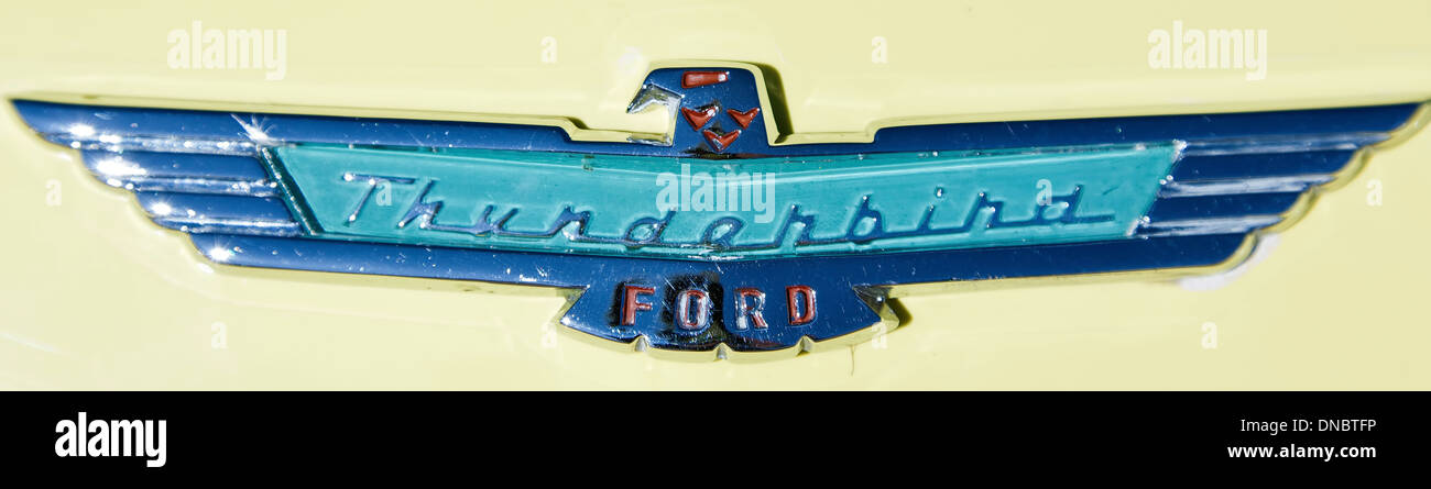Name tag, 1956 Ford Thunderbird, Santa Fe, New Mexico USA Stock Photo