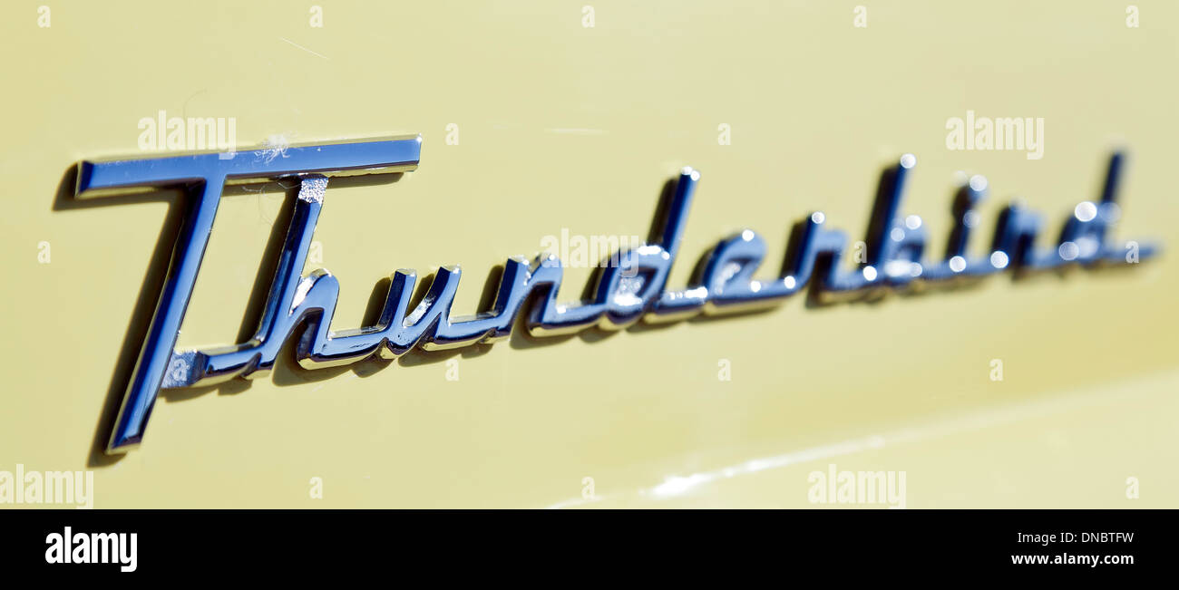 Name tag, 1956 Ford Thunderbird, Santa Fe, New Mexico USA Stock Photo