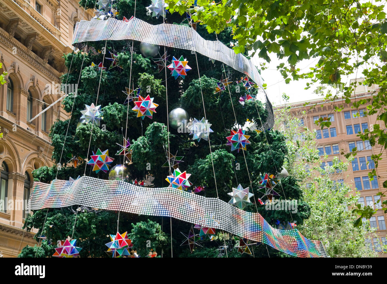 public christmas tree on display in martin place,sydney,australia Stock
