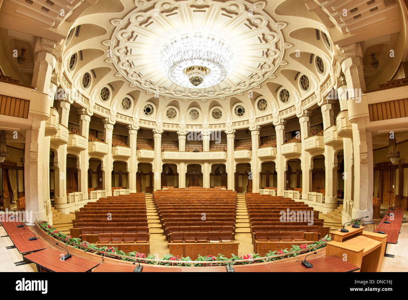 Interior of the Palace of the Parliament in Bucharest, the capital of Romania. Stock Photo