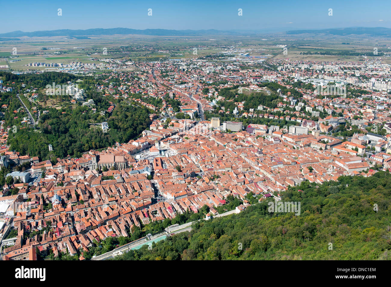 View of the old town of Brasov, a city in the Transylvania region of central Romania. Stock Photo