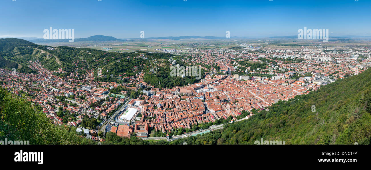 Panoramic vew of Brasov, a city in the Transylvania region of central Romania. Stock Photo