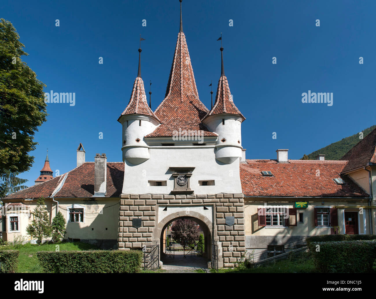 Catherine's Gate in the old town in Brasov, a city in the central Transylvania region of Romania. Stock Photo