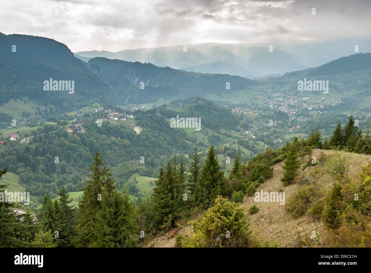 Carpathian mountains and landscape near Bucegi Natural Park in the Transylvania region of central Romania. Stock Photo