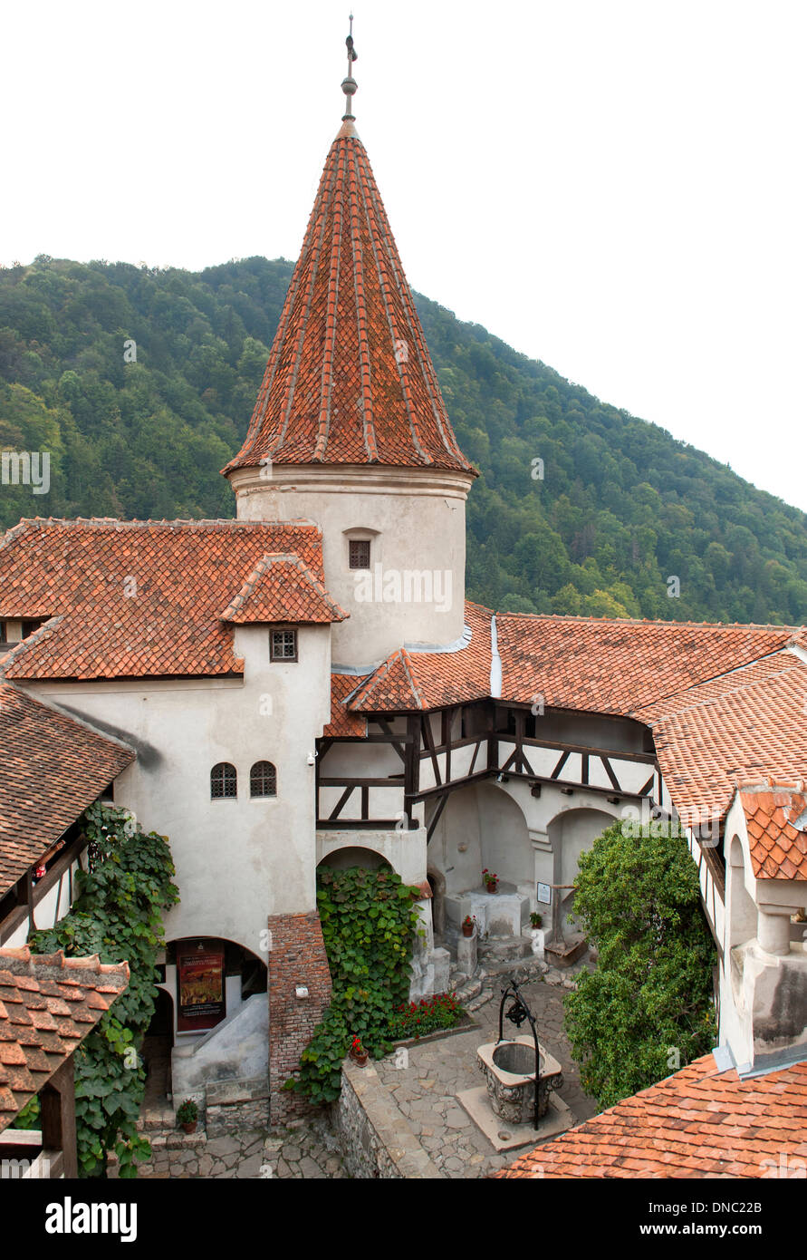 Courtyard of Bran Castle in the Transylvania region of central Romania. Stock Photo