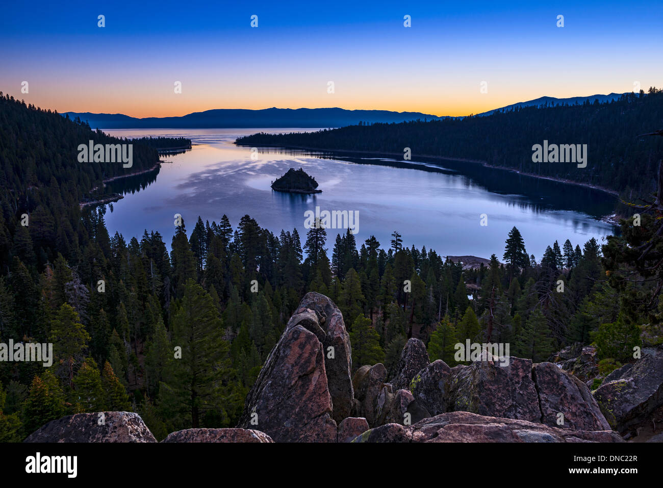 Stunning Emerald Bay sunrise in Lake Tahoe. Stock Photo